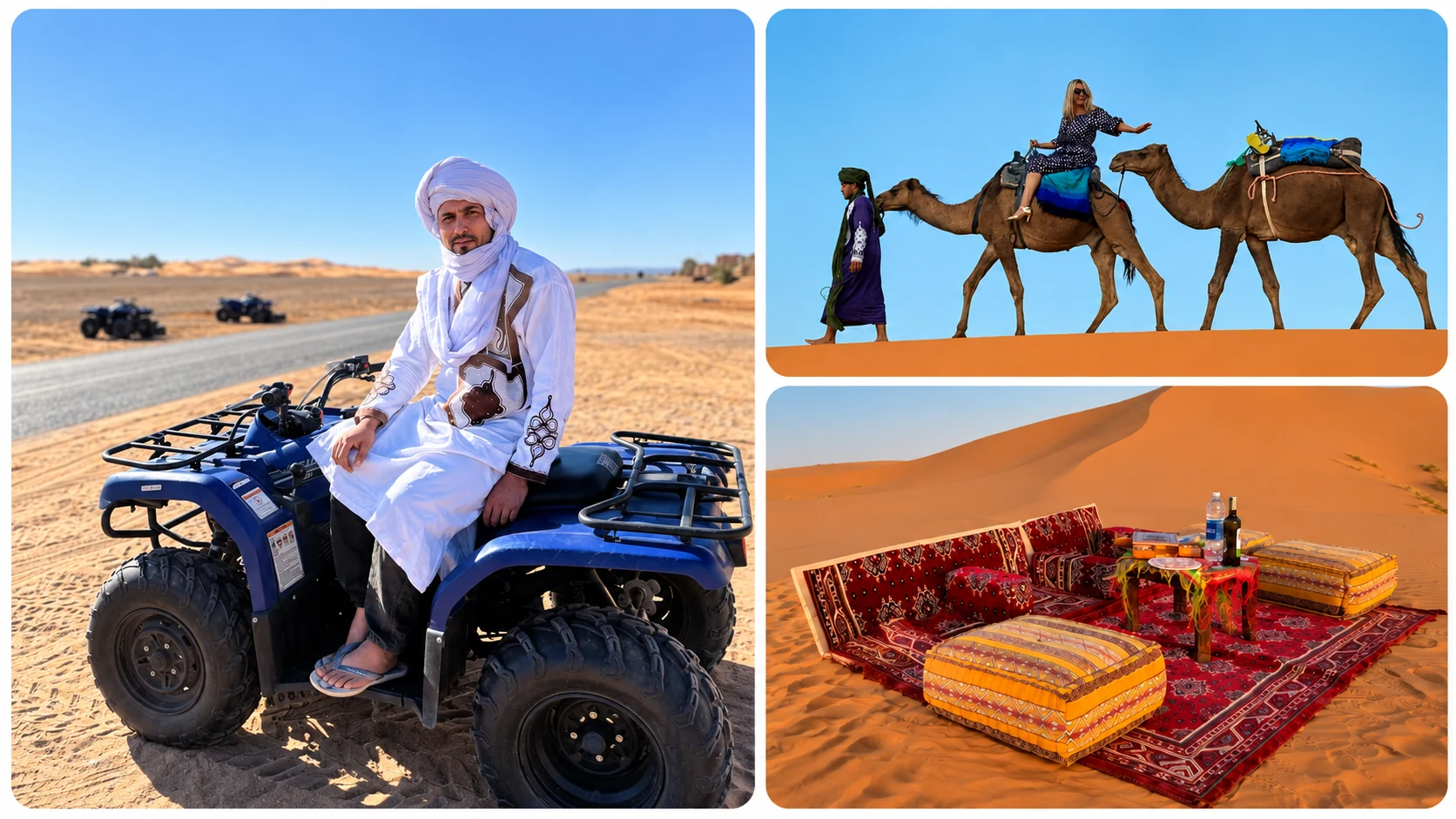 Merzouga desert experience with quad biking, camel ride and desert picnic